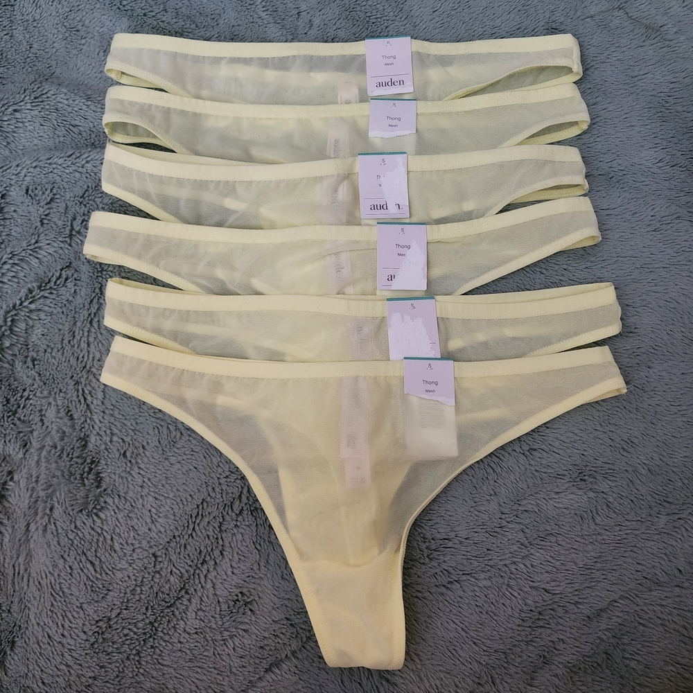 6 Auden Yellow Mesh Thong Panties Set